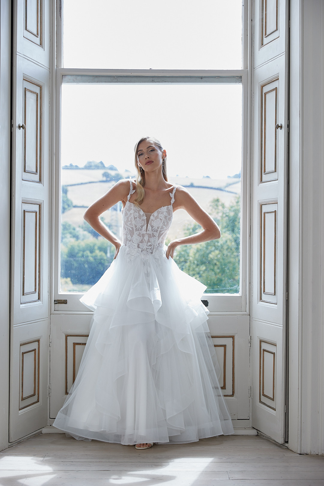 a line dress for party MACIE / A Line Wedding Dress with Illusion Plunge Neckline